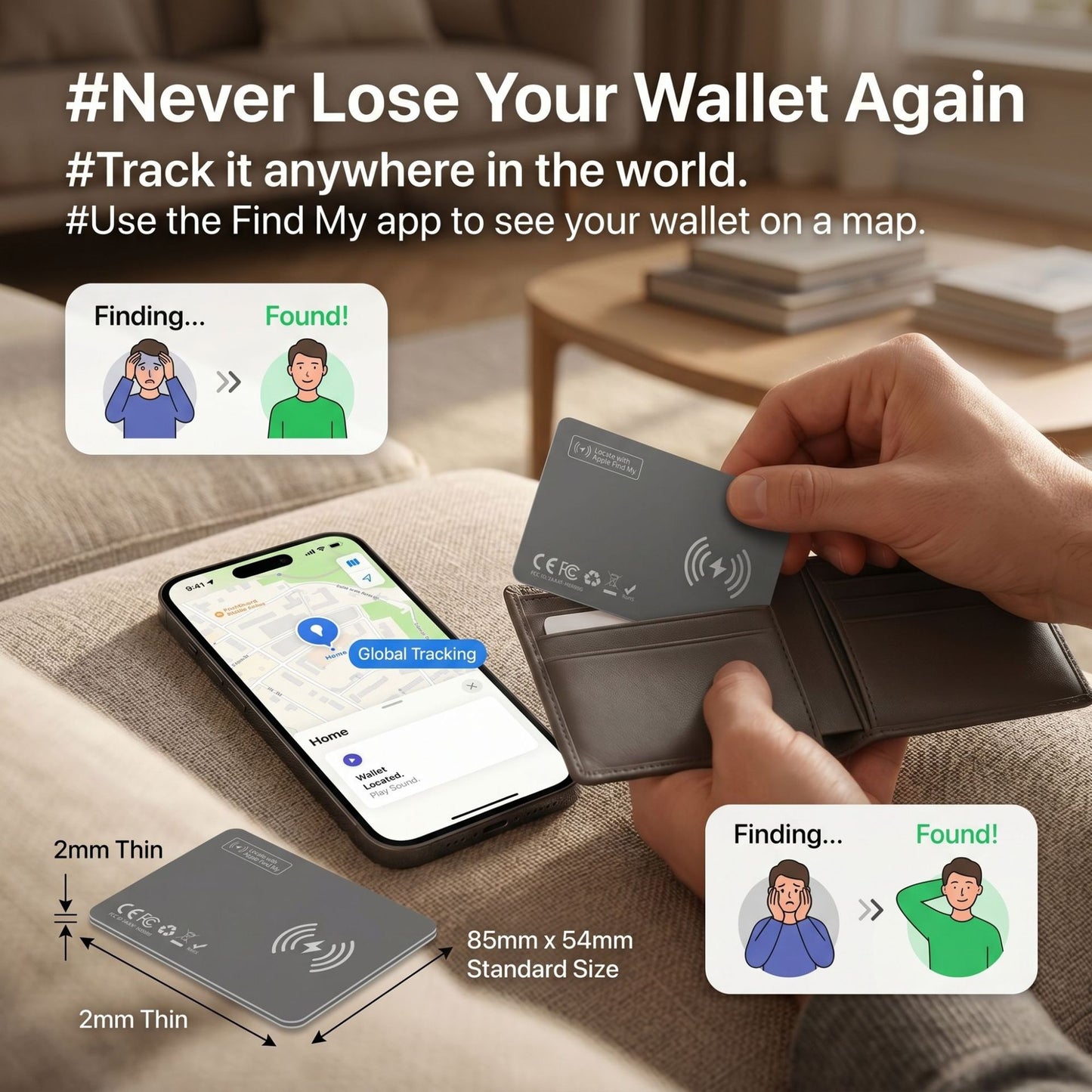 GPS Wallet Tracker Card- Work with Apple Find My