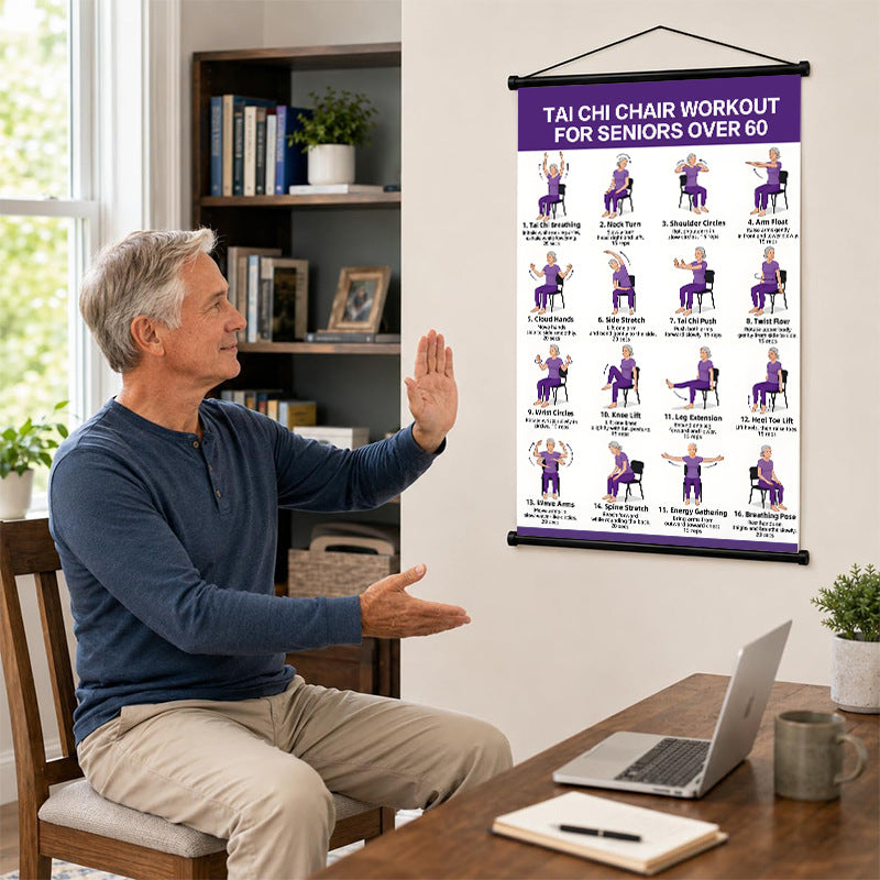 Tai Chi Chair Workout Chart for Seniors – 24 Seated Exercises Poster