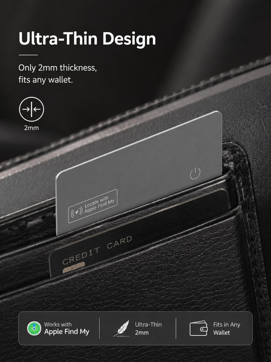 GPS Wallet Tracker Card- Work with Apple Find My