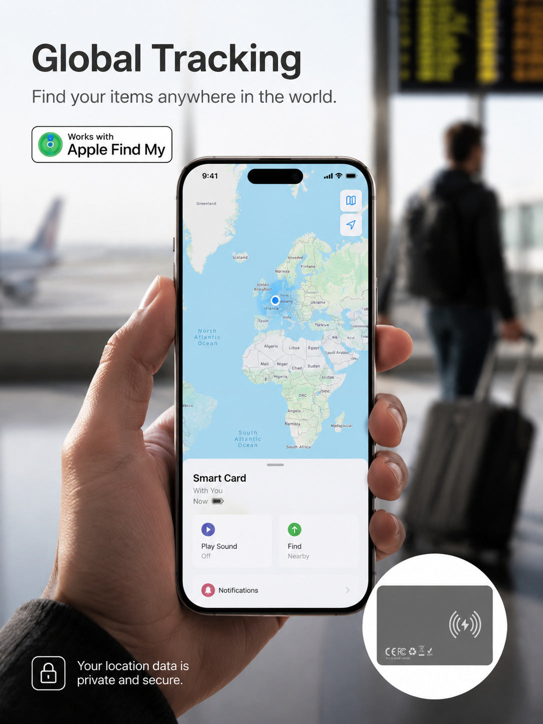 GPS Wallet Tracker Card- Work with Apple Find My