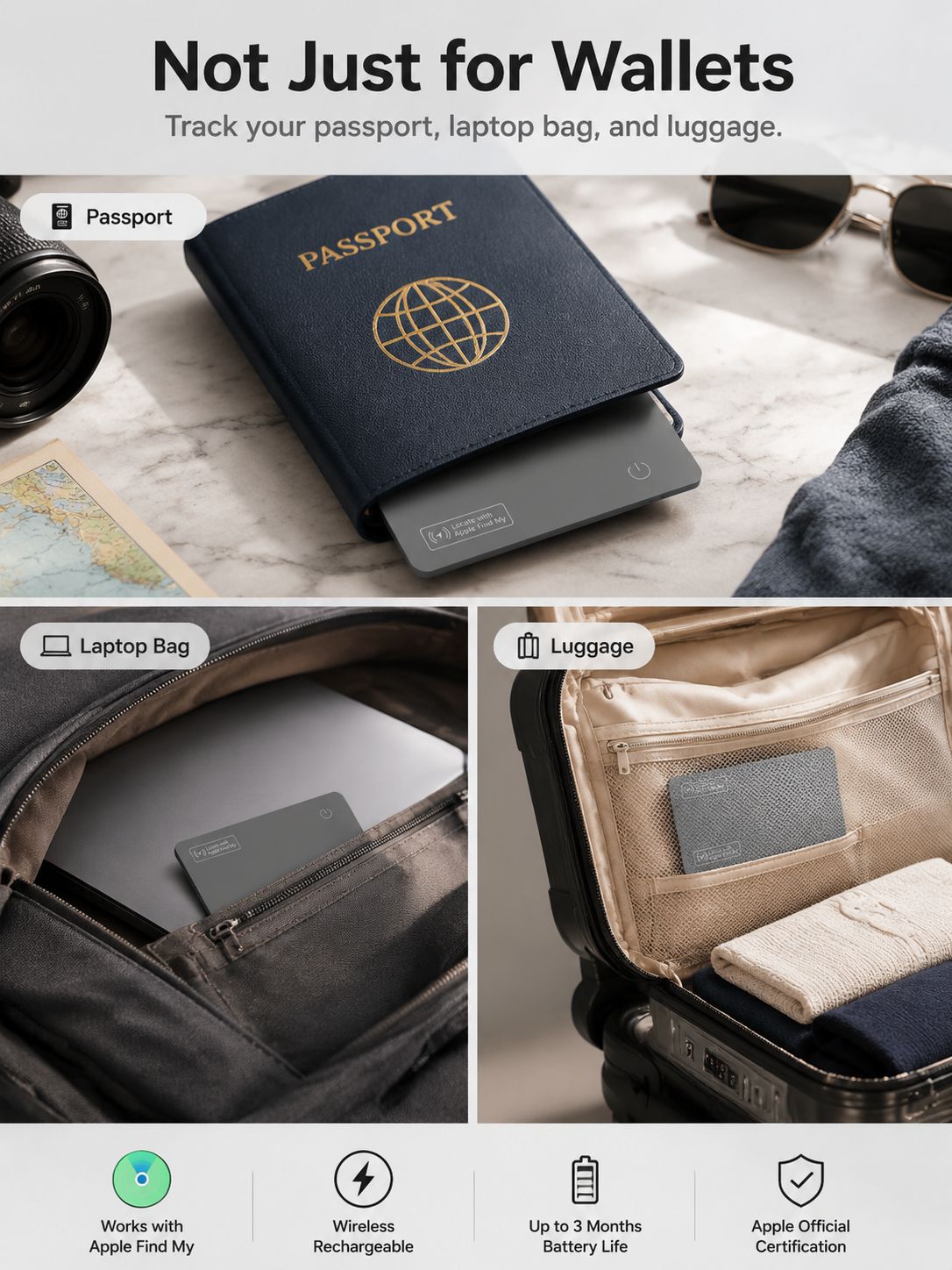 GPS Wallet Tracker Card- Work with Apple Find My