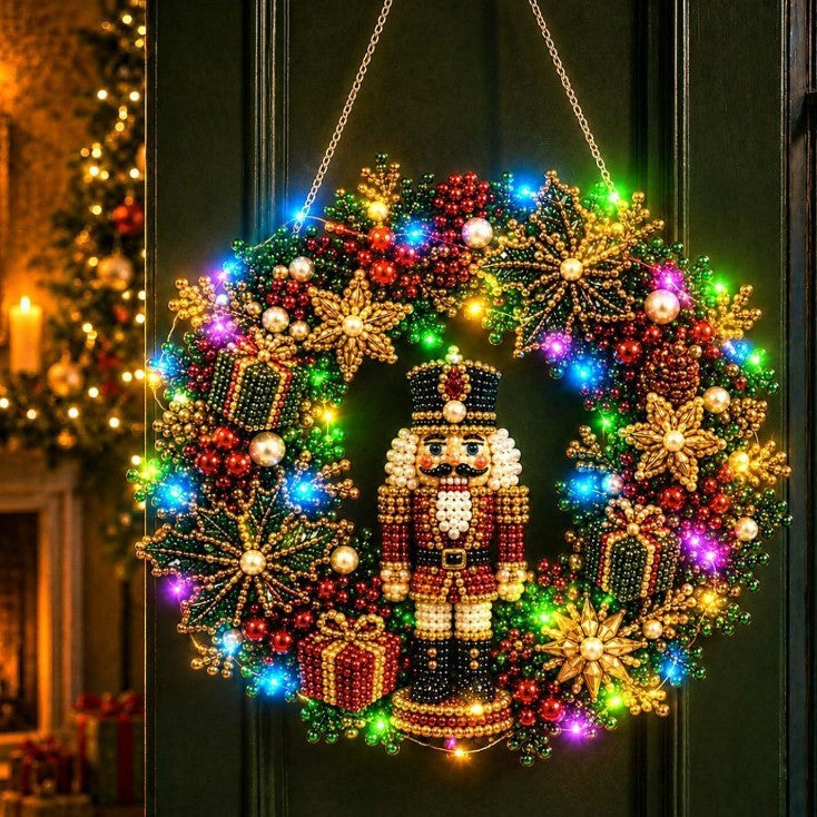 Hot Sale⛄Christmas Pearl Diamond Painting Pendant DIY Kit with LED String Lights