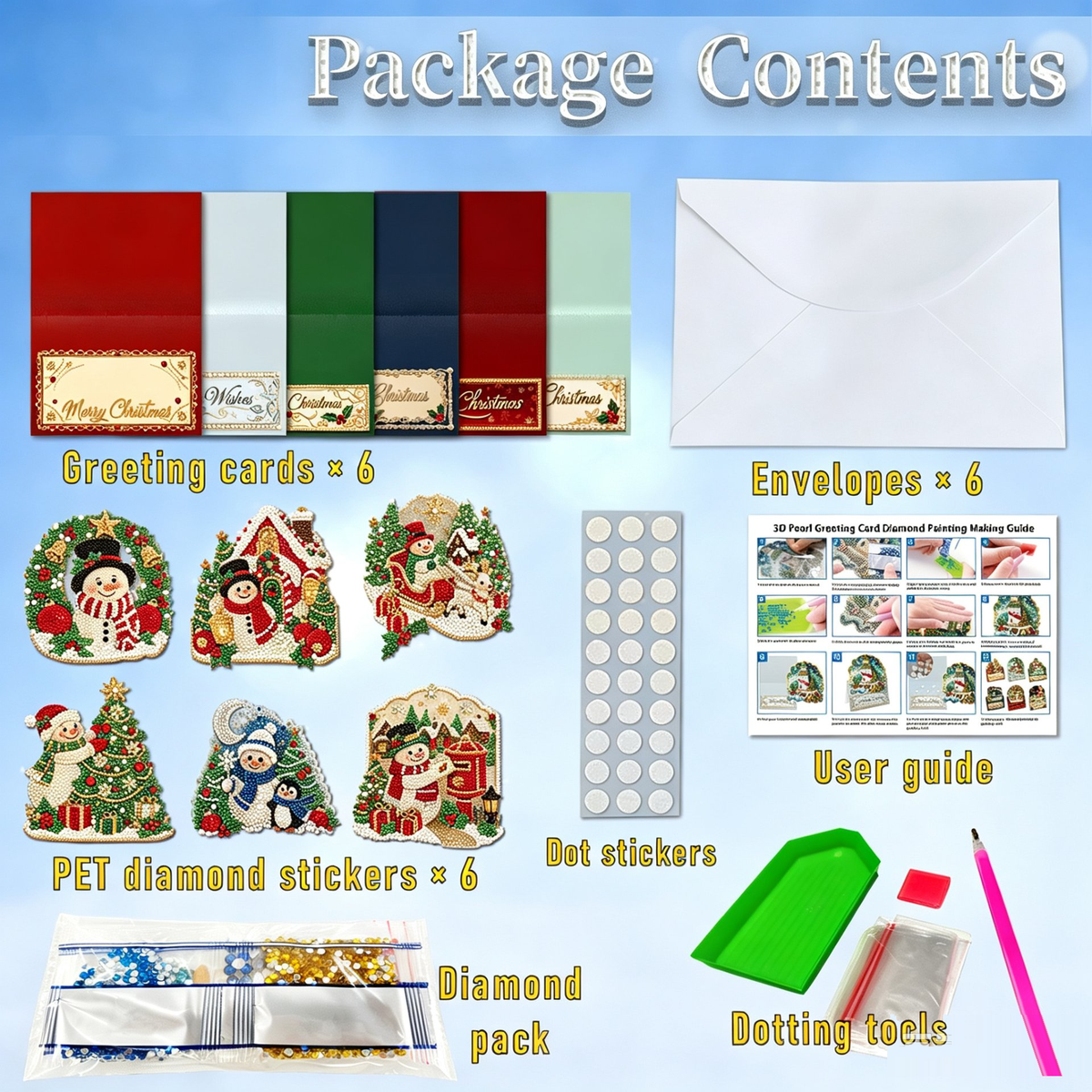 6pcs DIY Merry Chrismas Diamond Painting 3D Greeting Card