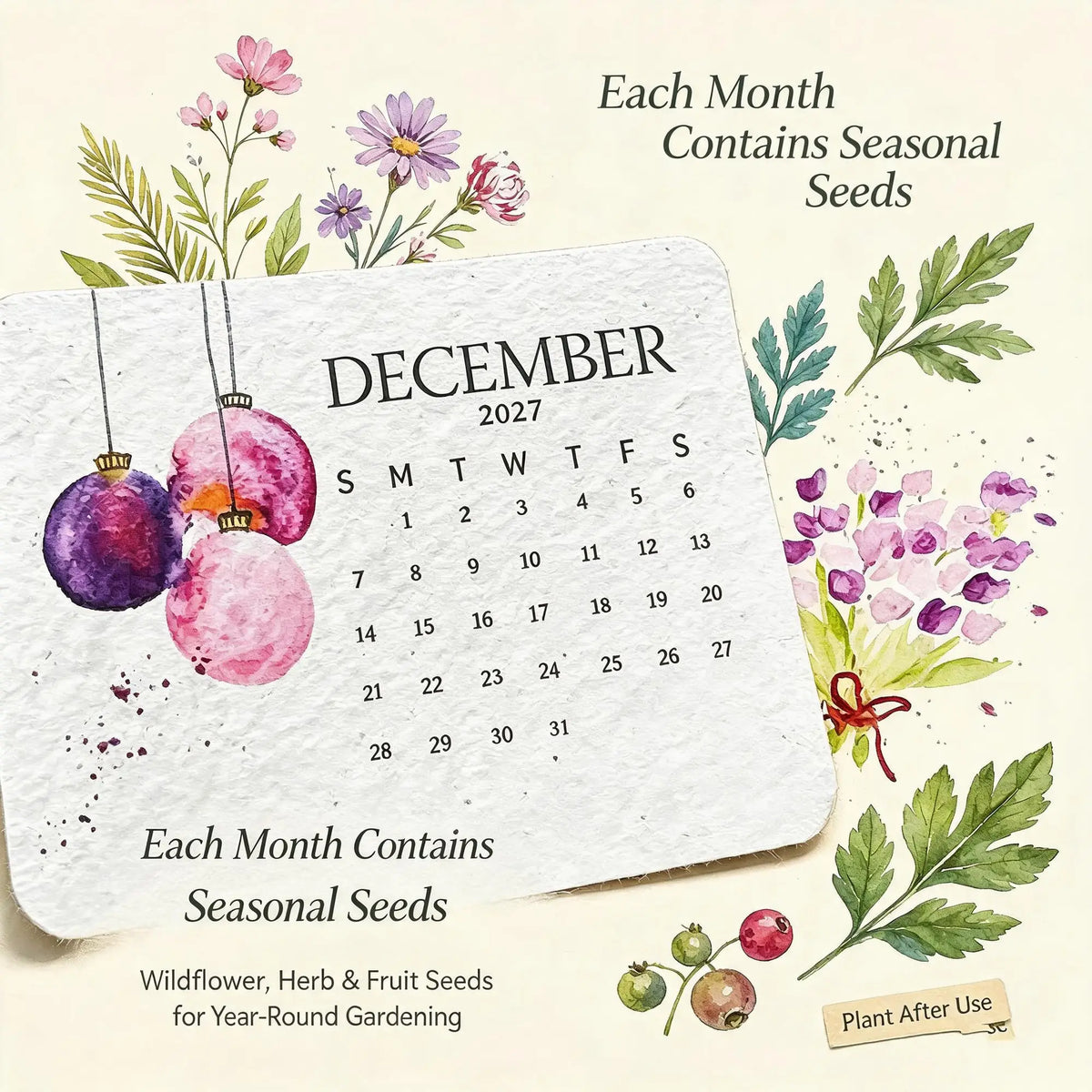 Eco-Friendly Plantable Seed Calendar 2027 Growable Calendar with Stand