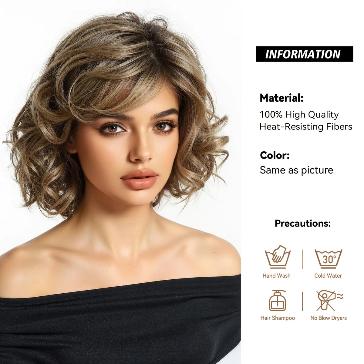Women's Short-length High-temperature Synthetic Fiber Wig