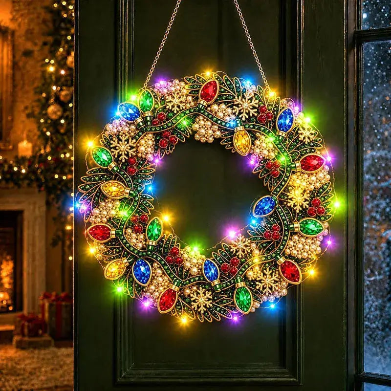 Hot Sale⛄Christmas Pearl Diamond Painting Pendant DIY Kit with LED String Lights