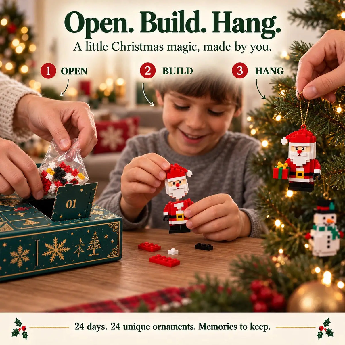 24-Day Christmas Ornament Advent Calendar | 6 DIY Bricks & 18 3D Figures to Hang & Keep 🎁