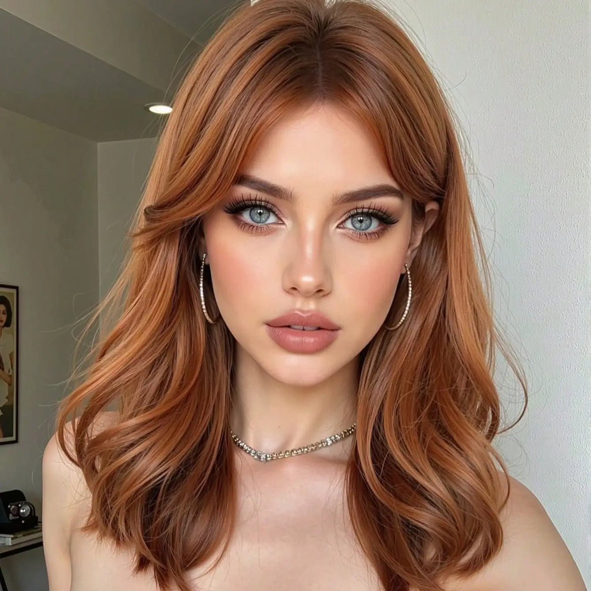 Elegant High Gloss Brown Synthetic Wig With Bangs