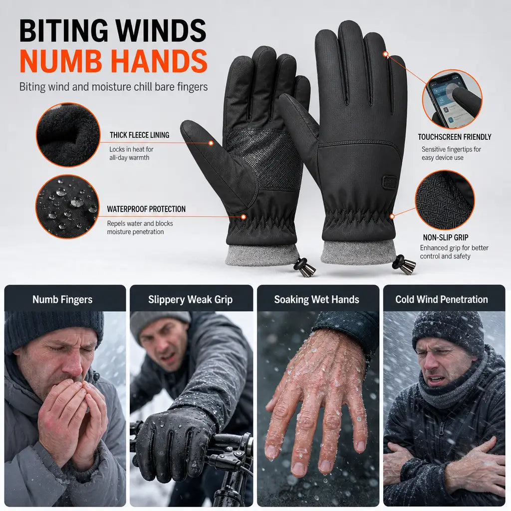 Winter Thermal Windproof Cold Resistant Touchscreen Non Slip Gloves