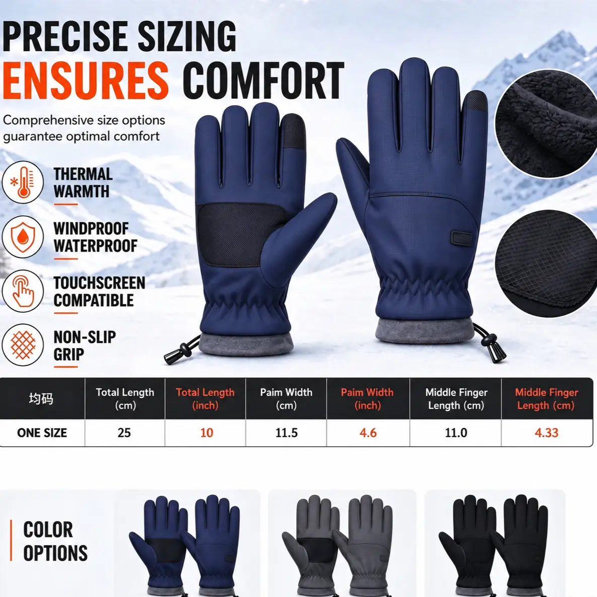 Winter Thermal Windproof Cold Resistant Touchscreen Non Slip Gloves