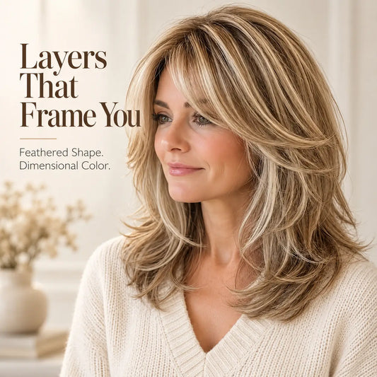 Mid-length with Highlights Glueless Synthetic Wig for Women