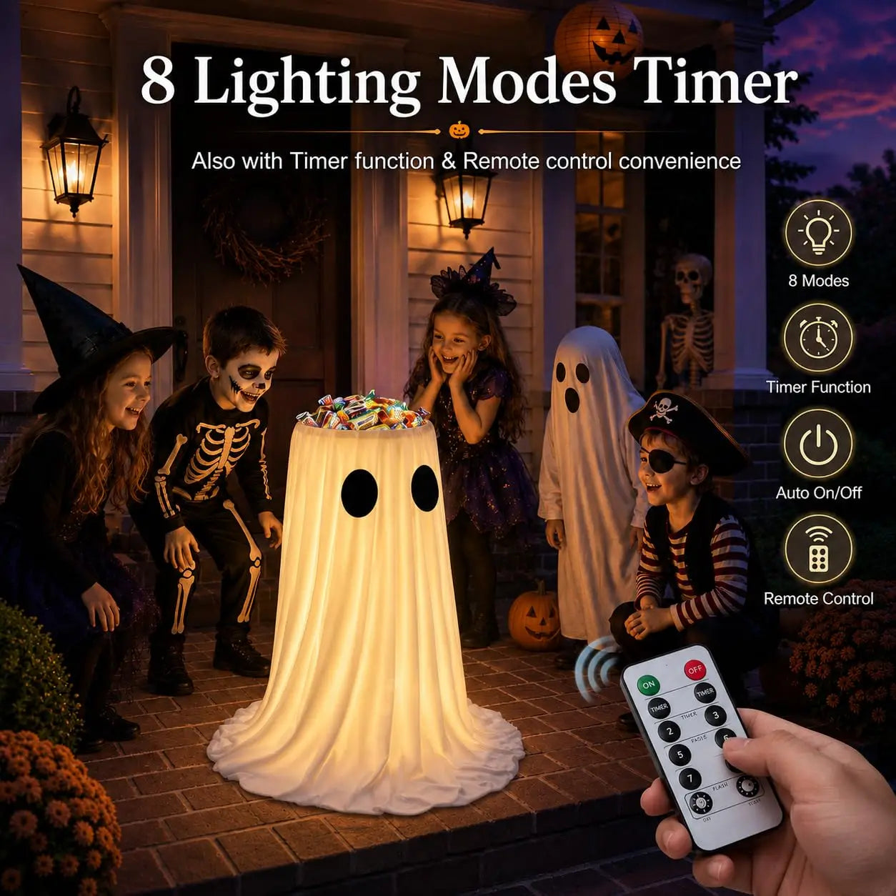 30-Inch Lighted Ghost Candy Bowl with Timer & Remote