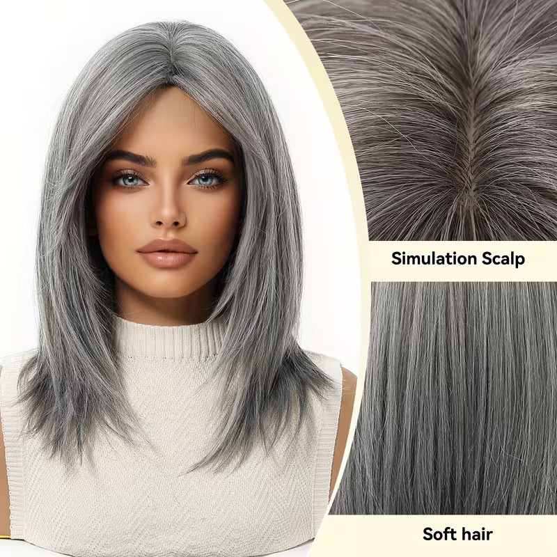 Mid-length with Highlights Glueless Synthetic Wig for Women