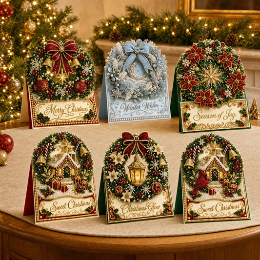 6pcs DIY Merry Chrismas Diamond Painting 3D Greeting Card