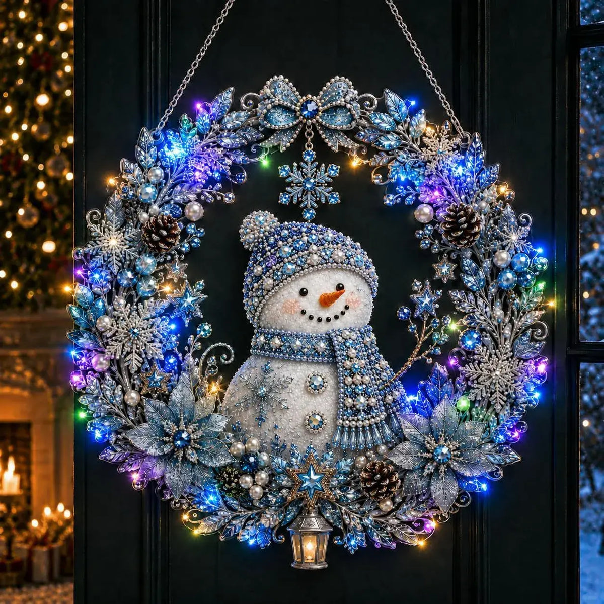 Hot Sale⛄Christmas Pearl Diamond Painting Pendant DIY Kit with LED String Lights