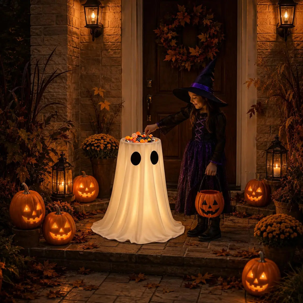 30-Inch Lighted Ghost Candy Bowl with Timer & Remote