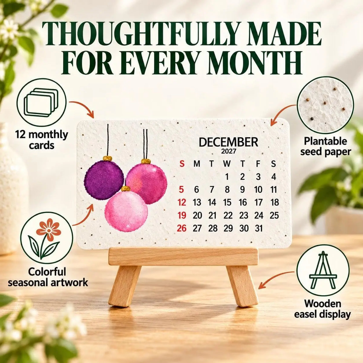 Eco-Friendly Plantable Seed Calendar 2027 Growable Calendar with Stand