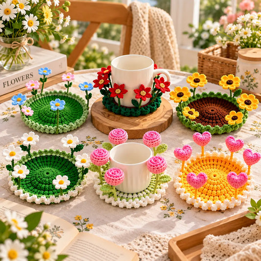 Handmade Crochet Pop Up Floral Garden Coaster