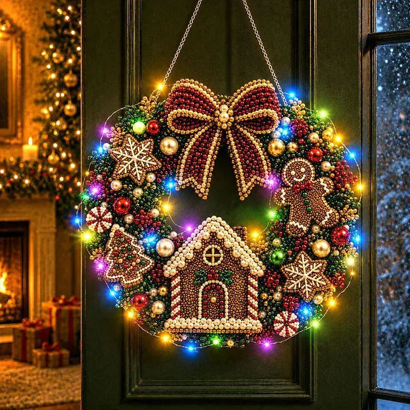 Hot Sale⛄Christmas Pearl Diamond Painting Pendant DIY Kit with LED String Lights