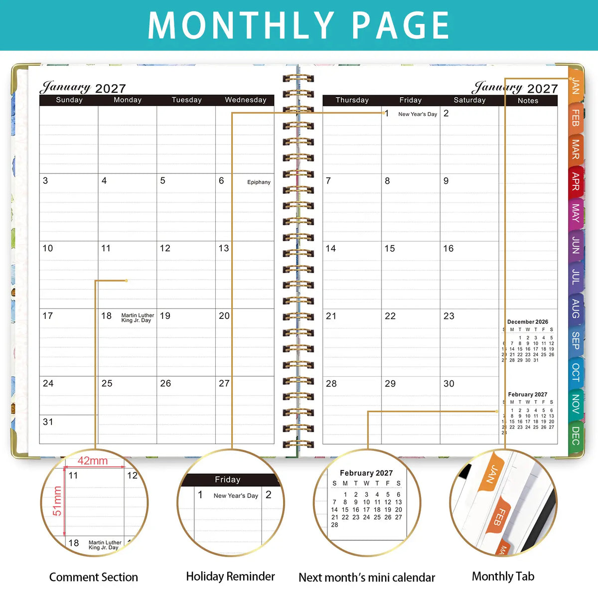 2027 Planner - Weekly and Monthly Calendar Planner Book