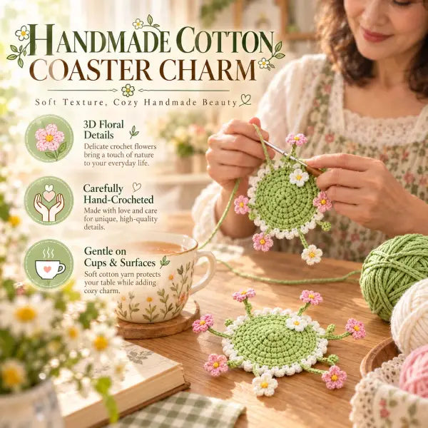 Handmade Crochet Pop Up Floral Garden Coaster