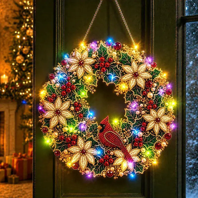 Hot Sale⛄Christmas Pearl Diamond Painting Pendant DIY Kit with LED String Lights