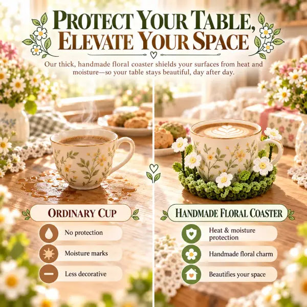 Handmade Crochet Pop Up Floral Garden Coaster