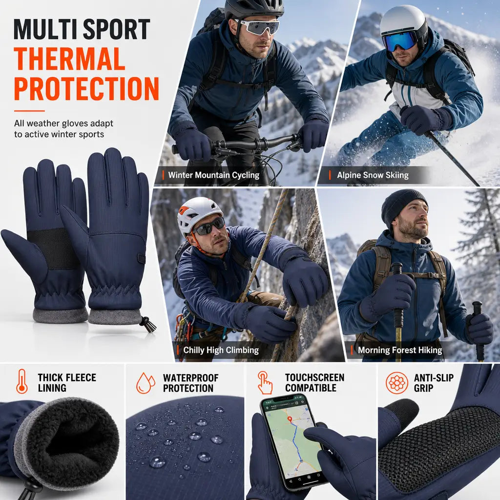 Winter Thermal Windproof Cold Resistant Touchscreen Non Slip Gloves