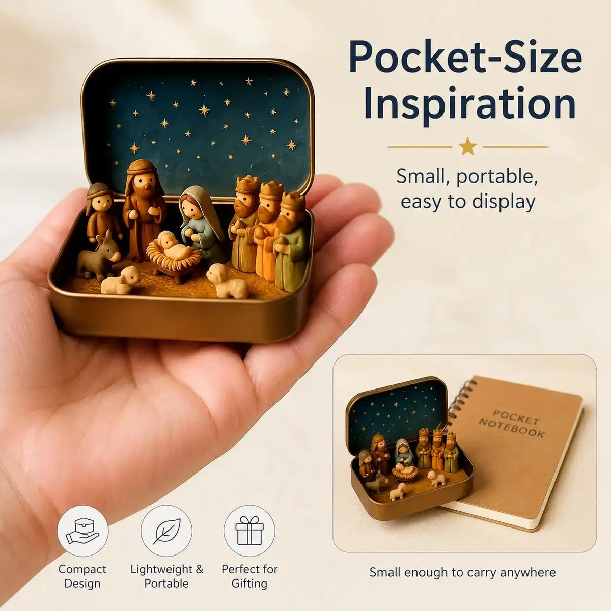 Mini Nativity Scene Keepsake Tin – Pocket-Sized Christmas Holy Family Set