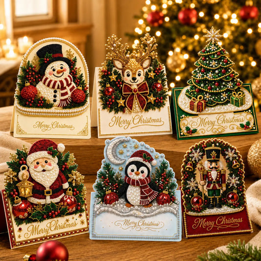 6pcs DIY Merry Chrismas Diamond Painting 3D Greeting Card