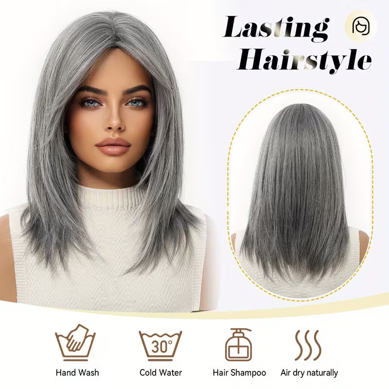 Mid-length with Highlights Glueless Synthetic Wig for Women