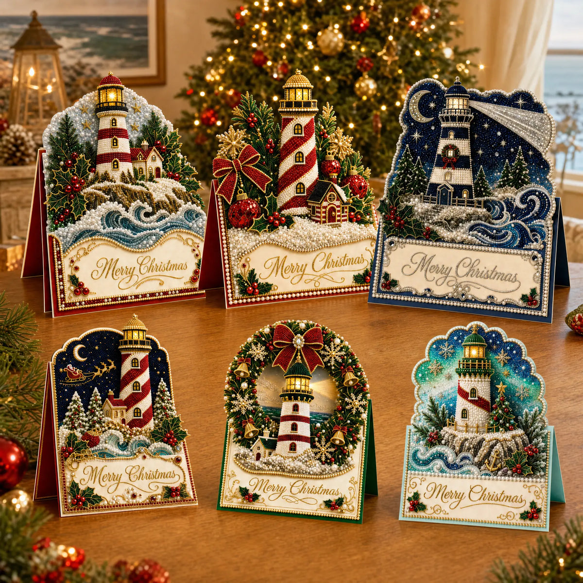6pcs DIY Merry Chrismas Diamond Painting 3D Greeting Card