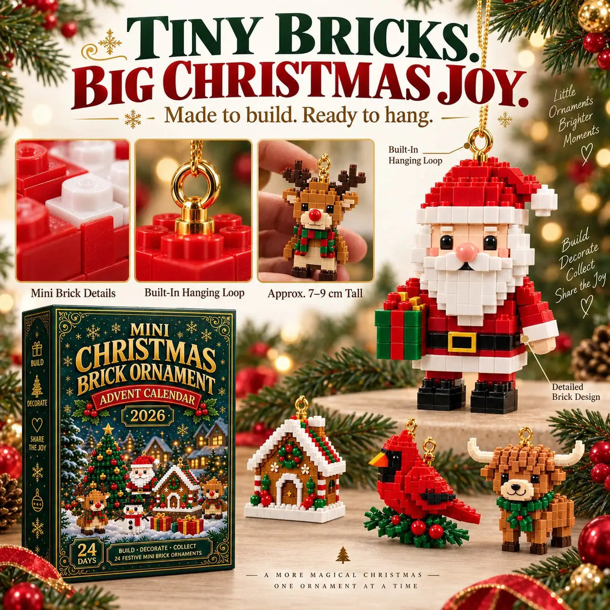 24-Day Christmas Ornament Advent Calendar | 6 DIY Bricks & 18 3D Figures to Hang & Keep 🎁