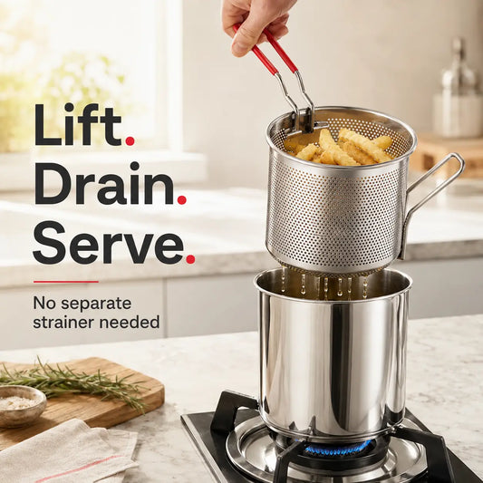 🍟Personal Mini Deep Fryer Set – Stainless Steel Pot with Lift