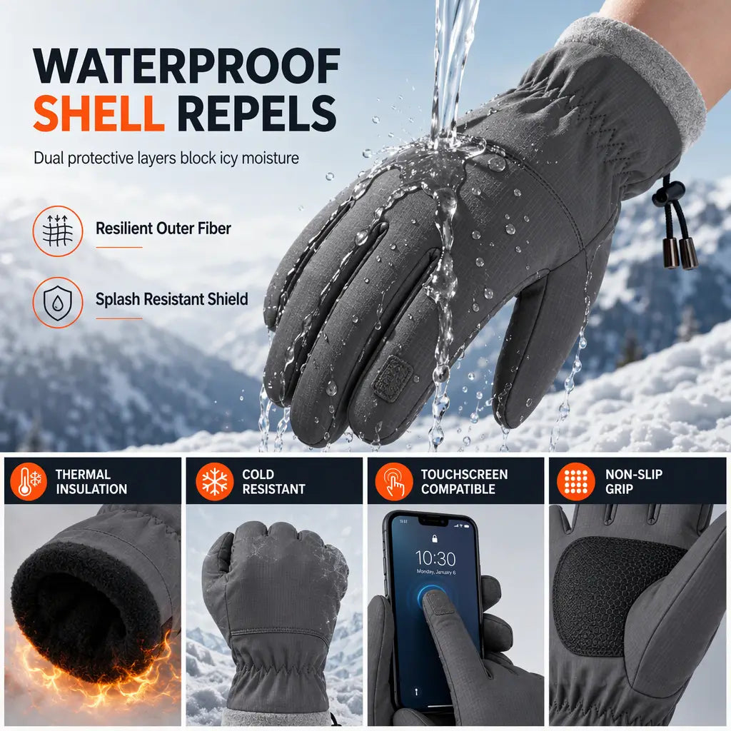 Winter Thermal Windproof Cold Resistant Touchscreen Non Slip Gloves