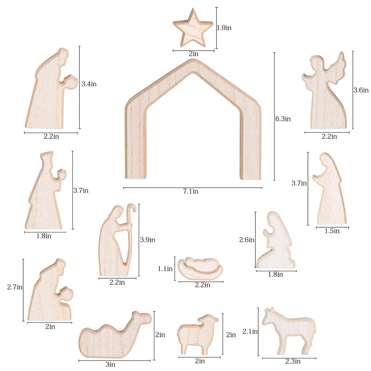 Wooden Christmas Nativity Scene Figurines with Manger