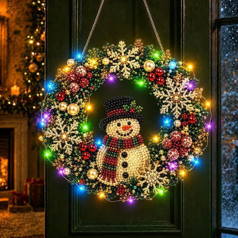 Hot Sale⛄Christmas Pearl Diamond Painting Pendant DIY Kit with LED String Lights