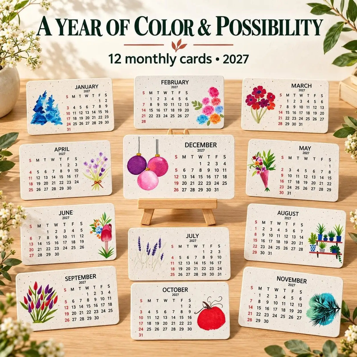 Eco-Friendly Plantable Seed Calendar 2027 Growable Calendar with Stand