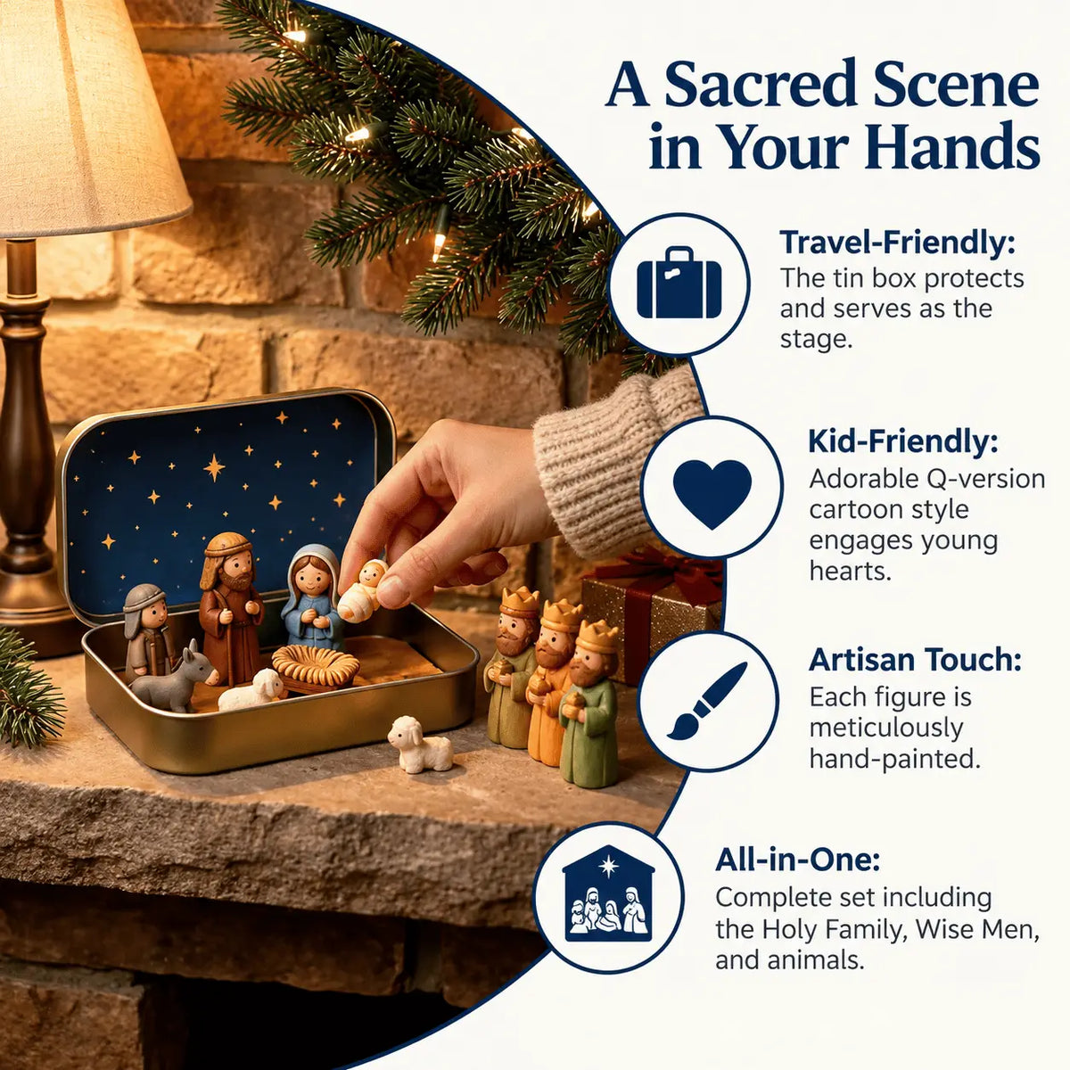 Mini Nativity Scene Keepsake Tin – Pocket-Sized Christmas Holy Family Set