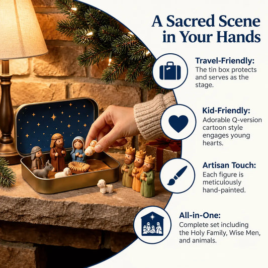 Mini Nativity Scene Keepsake Tin – Pocket-Sized Christmas Holy Family Set