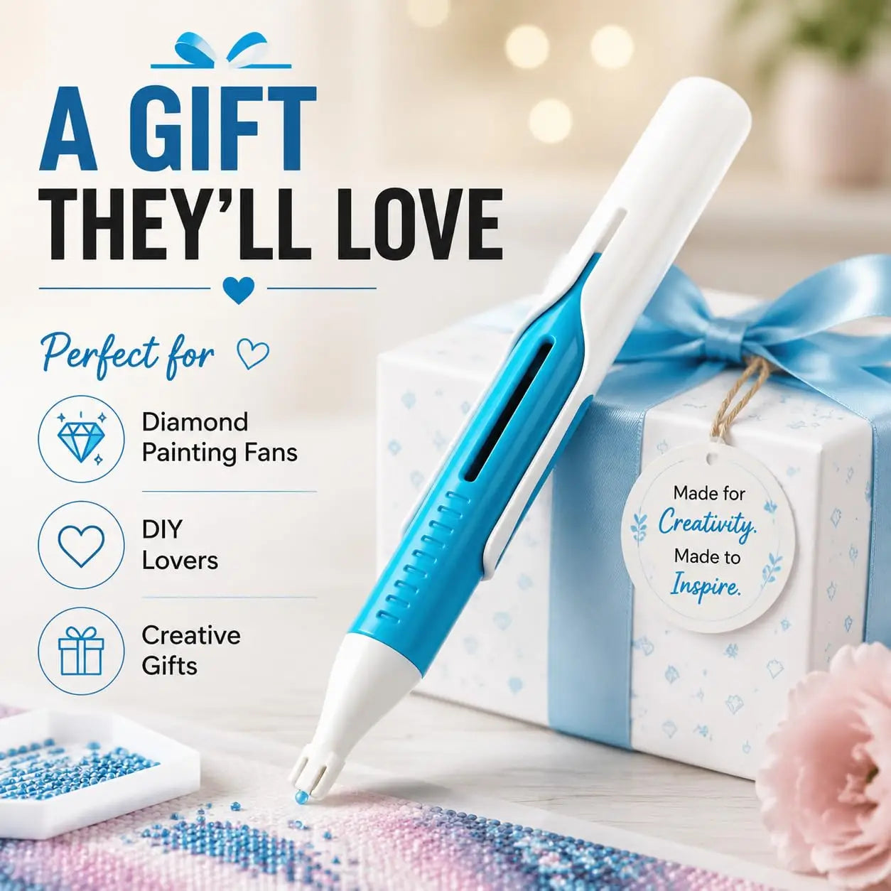 💎Automatic Diamond Painting Bead Dispenser Pen & Tray Set