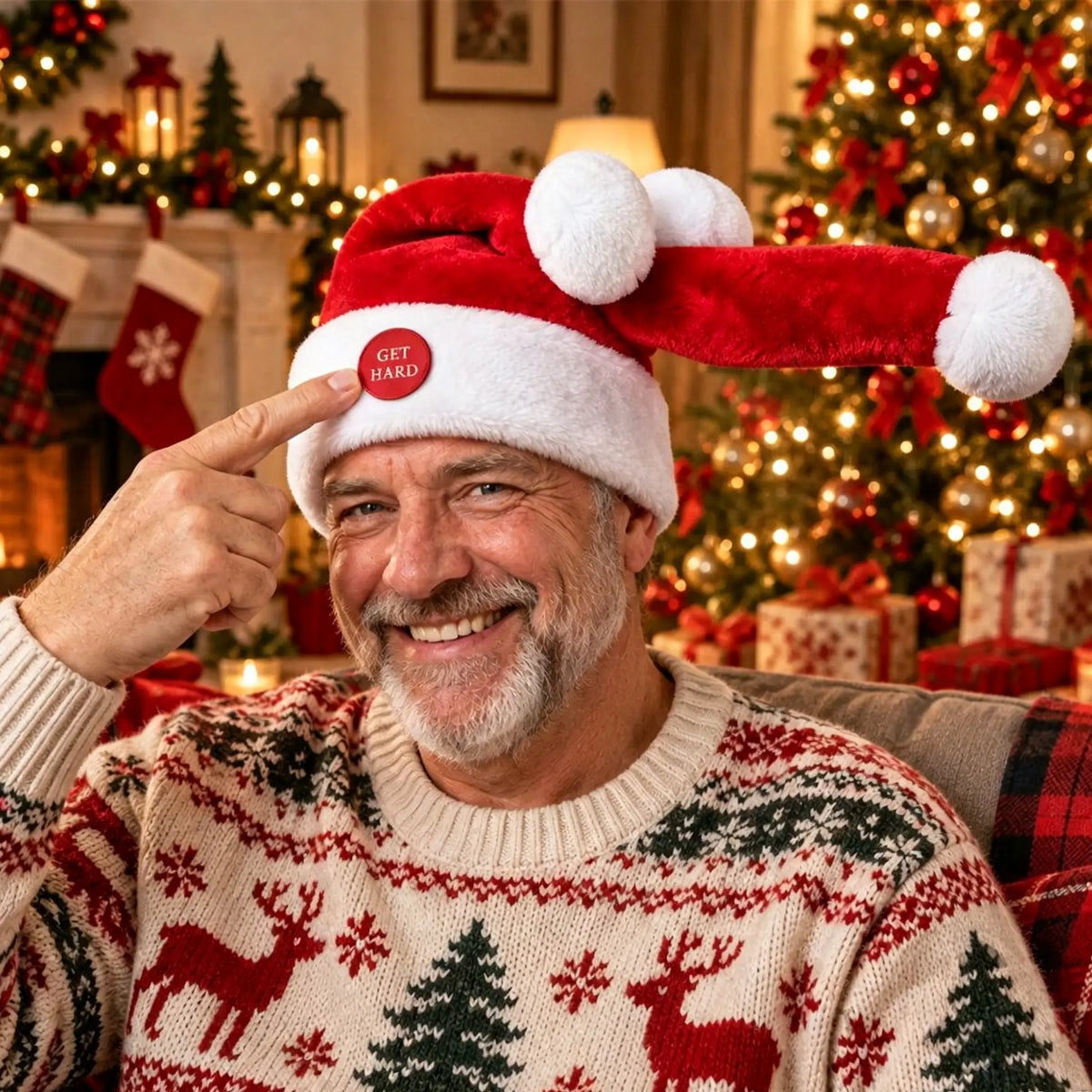 Funny Cocky Hat Santa Dick Get Hard Button