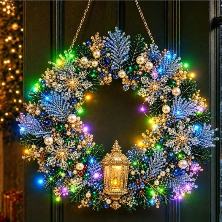 Hot Sale⛄Christmas Pearl Diamond Painting Pendant DIY Kit with LED String Lights