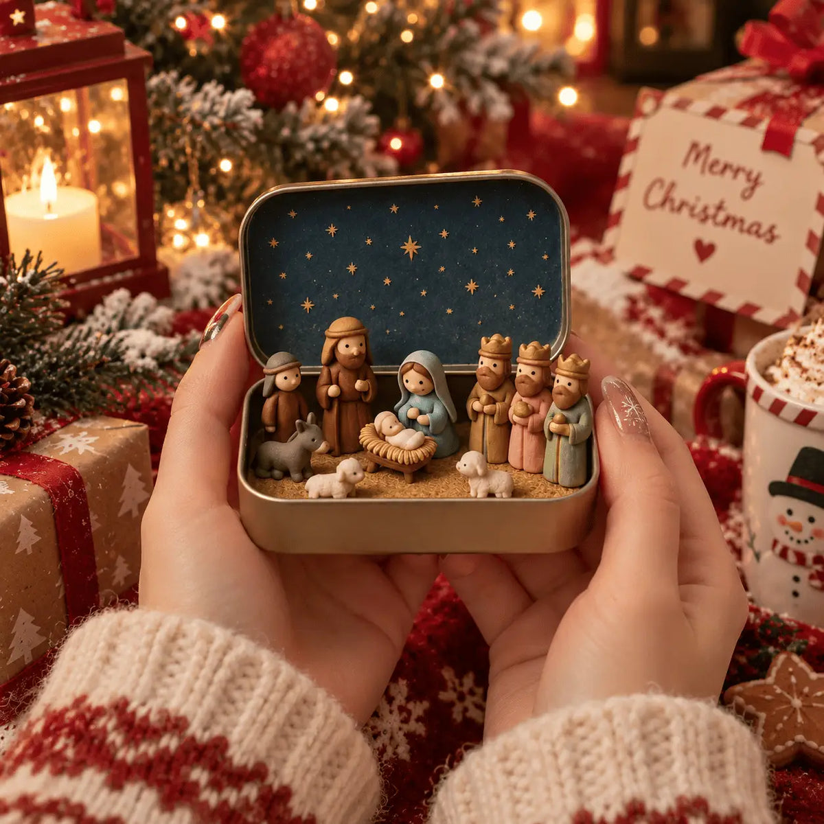 Mini Nativity Scene Keepsake Tin – Pocket-Sized Christmas Holy Family Set