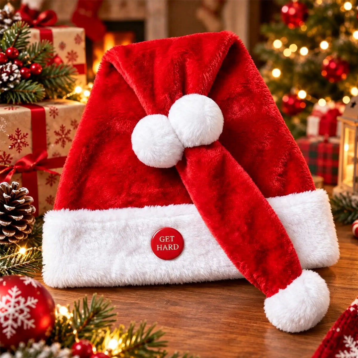 Funny Cocky Hat Santa Dick Get Hard Button