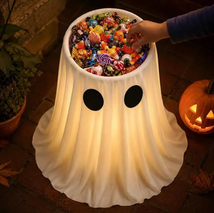30-Inch Lighted Ghost Candy Bowl with Timer & Remote