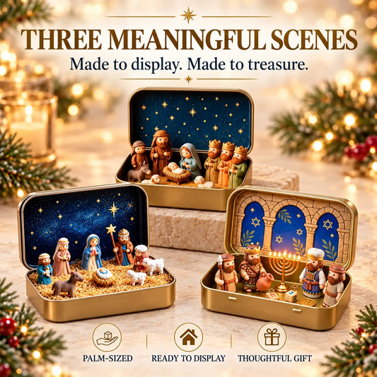 Mini Nativity Scene Keepsake Tin – Pocket-Sized Christmas Holy Family Set