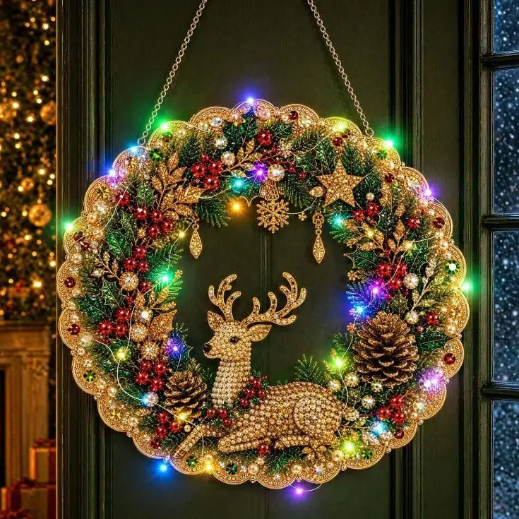 Hot Sale⛄Christmas Pearl Diamond Painting Pendant DIY Kit with LED String Lights