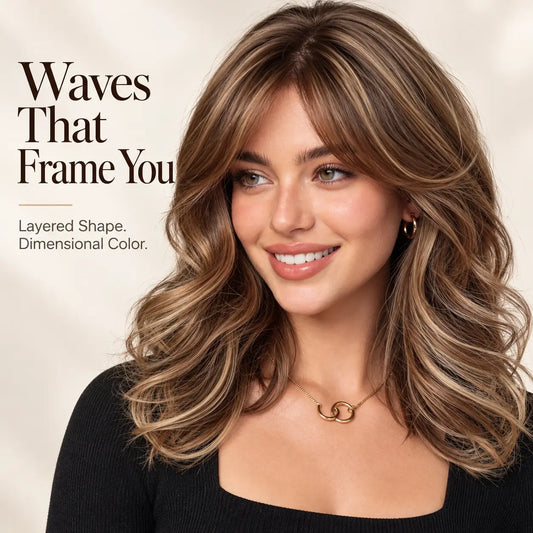 Elegant High Gloss Brown Synthetic Wig With Bangs
