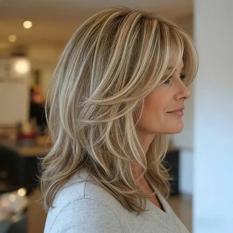 Mid-length with Highlights Glueless Synthetic Wig for Women